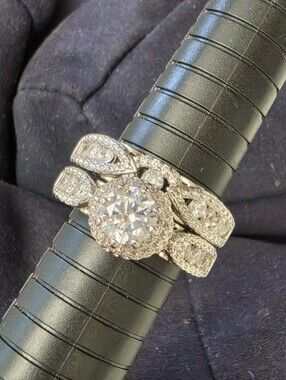 925 Silver Wedding Ring Set CZs Sz 10